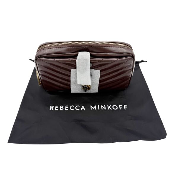 Rebecca Minkoff Edie Crossbody Belt Bag Brown Quilted Leather Clutch Chain Strap - Picture 3 of 15